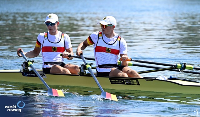 Paul Leerkamp (b), Jonathan Rommelmann (s), Lightweight Men's Double Sculls, Germany, 2023 World Rowing Championships, Belgrade, Serbia © Detlev Seyb / MyRowingPhoto.com