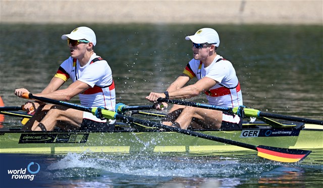 Paul Leerkamp (b), Jonathan Rommelmann (s), Lightweight Men's Double Sculls, Germany, 2023 World Rowing Championships, Belgrade, Serbia © Detlev Seyb / MyRowingPhoto.com