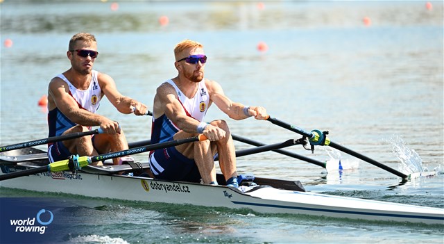 Jiri Simanek (b), Miroslav Vrastil (s), Lightweight Men's Double Sculls, Czechia, 2023 World Rowing Championships, Belgrade, Serbia © Detlev Seyb / MyRowingPhoto.com