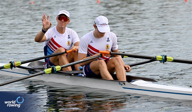 Jakub Podrazil (b), Jan Cincibuch (s), Men's Double Sculls, Czechia, 2023 World Rowing Championships, Belgrade, Serbia © Detlev Seyb / MyRowingPhoto.com