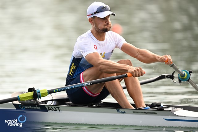 Lukas Reim, Lightweight Men's Single Sculls, Austria, 2023 World Rowing Championships, Belgrade, Serbia © Detlev Seyb / MyRowingPhoto.com