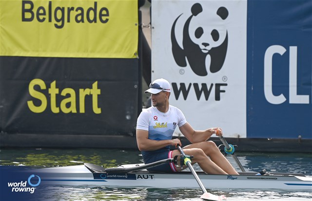 Lukas Reim, Lightweight Men's Single Sculls, Austria, 2023 World Rowing Championships, Belgrade, Serbia © Maren Derlien / MyRowingPhoto.com
