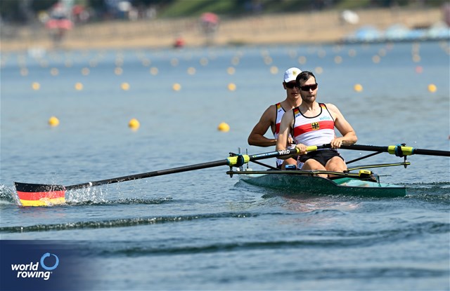 Jannik Metzger (b), Julius Christ (s), Men's Pair, Germany, 2023 World Rowing Championships, Belgrade, Serbia © Detlev Seyb / MyRowingPhoto.com