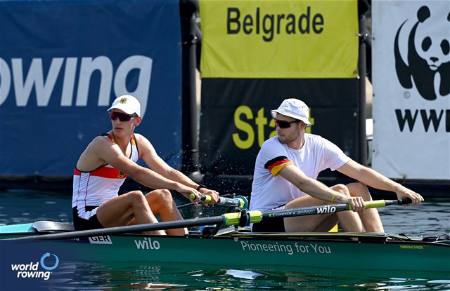 Jannik Metzger (b), Julius Christ (s), Men's Pair, Germany, 2023 World Rowing Championships, Belgrade, Serbia © Maren Derlien / MyRowingPhoto.com