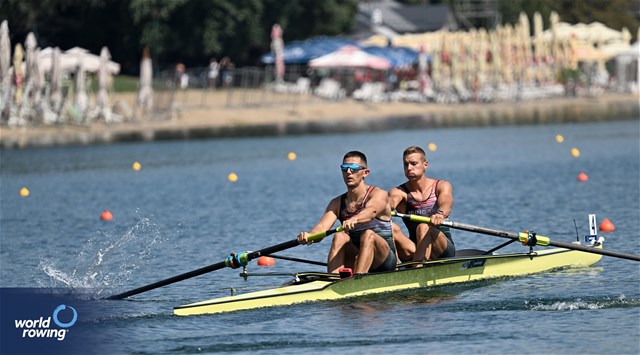 Adrian Juhasz (b), Bela Simon (s), Men's Pair, Hungary, 2023 World Rowing Championships, Belgrade, Serbia © Detlev Seyb / MyRowingPhoto.com