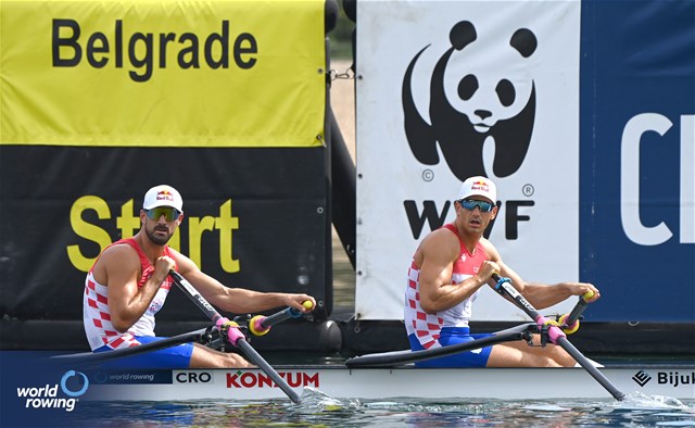 Martin Sinkovic (b), Valent Sinkovic (s), Men's Double Sculls, Croatia, 2023 World Rowing Championships, Belgrade, Serbia © Maren Derlien / MyRowingPhoto.com