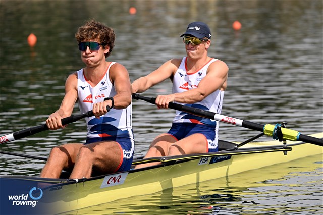 Florian Ludwig (b), Armand Pfister (s), Men's Pair, France, 2023 World Rowing Championships, Belgrade, Serbia © Detlev Seyb / MyRowingPhoto.com