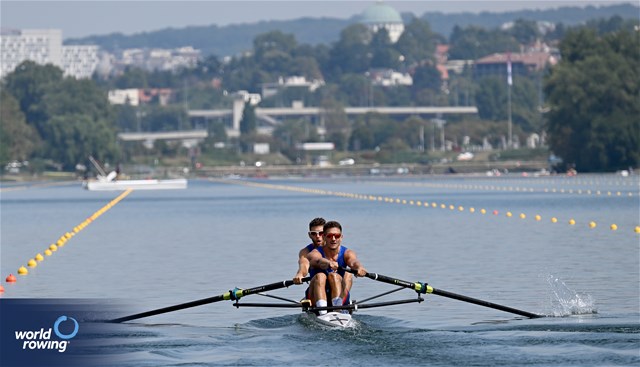 Martin Mackovic (b), Milos Vasic (s), Men's Pair, Serbia, 2023 World Rowing Championships, Belgrade, Serbia © Detlev Seyb / MyRowingPhoto.com
