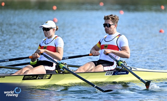 Valentin Luz (b), Hermine Krumbein (s), PR3 Mixed Double Sculls, Germany, 2023 World Rowing Championships, Belgrade, Serbia © Detlev Seyb / MyRowingPhoto.com