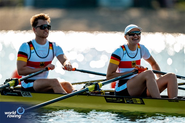 Valentin Luz (b), Hermine Krumbein (s), PR3 Mixed Double Sculls, Germany, 2023 World Rowing Championships, Belgrade, Serbia © World Rowing/Benedict Tufnell