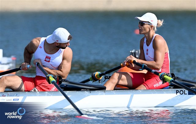 Jolanta Majka (b), Michal Gadowski (s), PR2 Mixed Double Sculls, Poland, 2023 World Rowing Championships, Belgrade, Serbia © Detlev Seyb / MyRowingPhoto.com