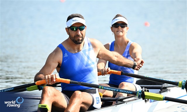 Shahar Milfelder (b), Saleh Shahin (s), PR2 Mixed Double Sculls, Israel, 2023 World Rowing Championships, Belgrade, Serbia © Detlev Seyb / MyRowingPhoto.com