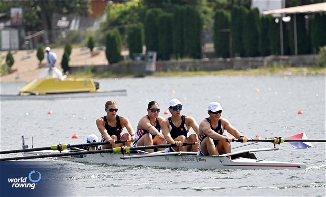 Skylar Dahl (b), Saige Harper, Alex Flynn, Benjamin Washburne (s), Emelie Eldracher (c), PR3 Mixed Coxed Four , United States of America, 2023 World Rowing Championships, Belgrade, Serbia © Detlev Seyb / MyRowingPhoto.com