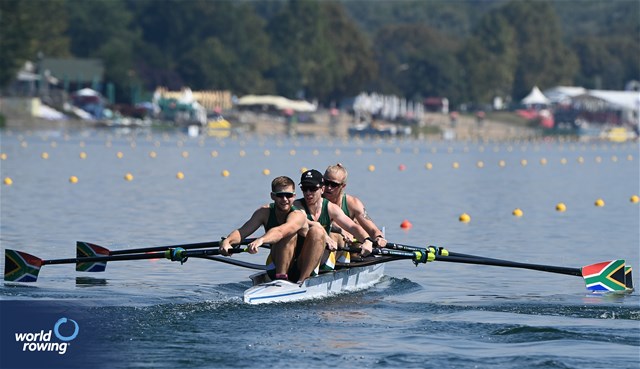Henry Torr (b), Luc Daffarn, James Mitchell, Sandro Torrente (s), Men's Four, South Africa, 2023 World Rowing Championships, Belgrade, Serbia © Maren Derlien / MyRowingPhoto.com