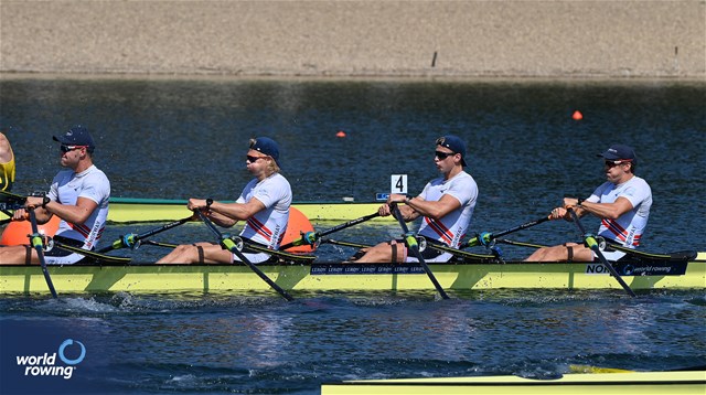Erling Oeyasaeter (b), Martin Helseth, Jonas Juel, Erik Andre Solbakken (s), Men's Quadruple Sculls, Norway, 2023 World Rowing Championships, Belgrade, Serbia © Maren Derlien / MyRowingPhoto.com