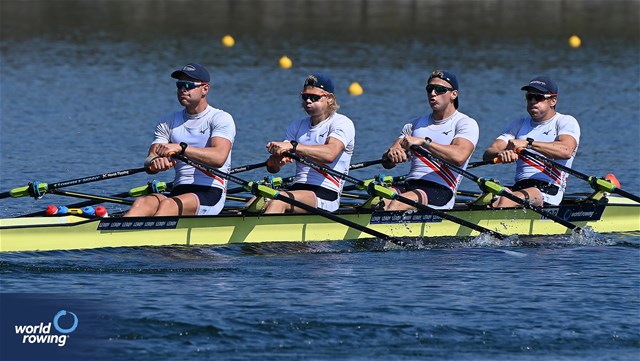 Erling Oeyasaeter (b), Martin Helseth, Jonas Juel, Erik Andre Solbakken (s), Men's Quadruple Sculls, Norway, 2023 World Rowing Championships, Belgrade, Serbia © Maren Derlien / MyRowingPhoto.com