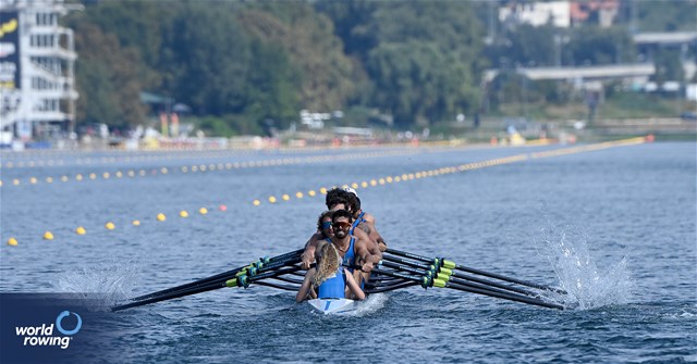 Matteo Della Valle (b), Emanuele Gaetani Liseo, Salvatore Monfrecola, Giovanni Abagnale, Gennaro Di Mauro, Simone Venier, Vincenzo Abbagnale, Leonardo Pietra Caprina (s), Alessandra Faella (c), Men's Eight, Italy, 2023 World Rowing Championships, Belgrade, Serbia © Maren Derlien / MyRowingPhoto.com