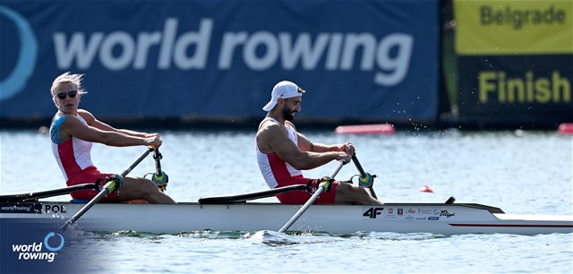 Jolanta Majka (b), Michal Gadowski (s), PR2 Mixed Double Sculls, Poland, 2023 World Rowing Championships, Belgrade, Serbia © Detlev Seyb / MyRowingPhoto.com
