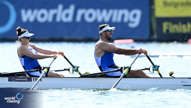 Shahar Milfelder (b), Saleh Shahin (s), PR2 Mixed Double Sculls, Israel, 2023 World Rowing Championships, Belgrade, Serbia © Detlev Seyb / MyRowingPhoto.com