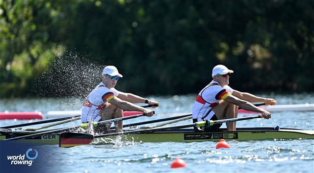 Paul Leerkamp (b), Jonathan Rommelmann (s), Lightweight Men's Double Sculls, Germany, 2023 World Rowing Championships, Belgrade, Serbia © Detlev Seyb / MyRowingPhoto.com