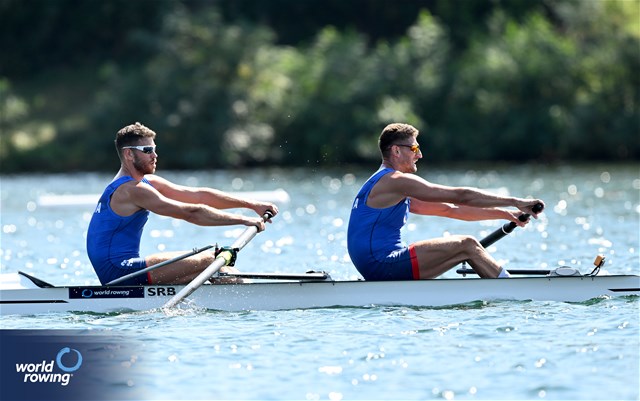 Martin Mackovic (b), Milos Vasic (s), Men's Pair, Serbia, 2023 World Rowing Championships, Belgrade, Serbia © Detlev Seyb / MyRowingPhoto.com
