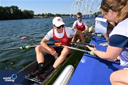 Jan Schaeuble (b), Raphael Ahumada Ireland (s), Lightweight Men's Double Sculls, Switzerland, 2023 World Rowing Championships, Belgrade, Serbia © Detlev Seyb / MyRowingPhoto.com