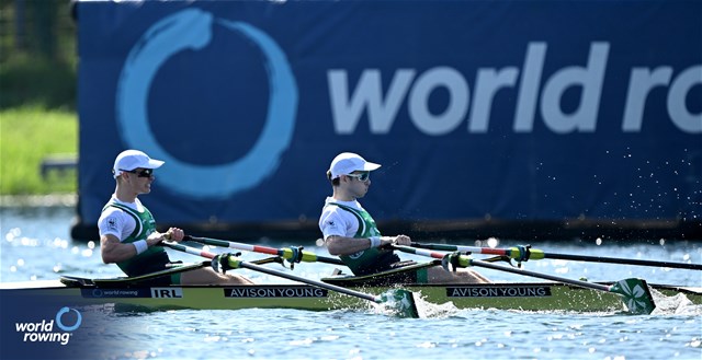 Fintan Mc Carthy (b), Paul O'Donovan (s), Lightweight Men's Double Sculls, Ireland, 2023 World Rowing Championships, Belgrade, Serbia © Detlev Seyb / MyRowingPhoto.com