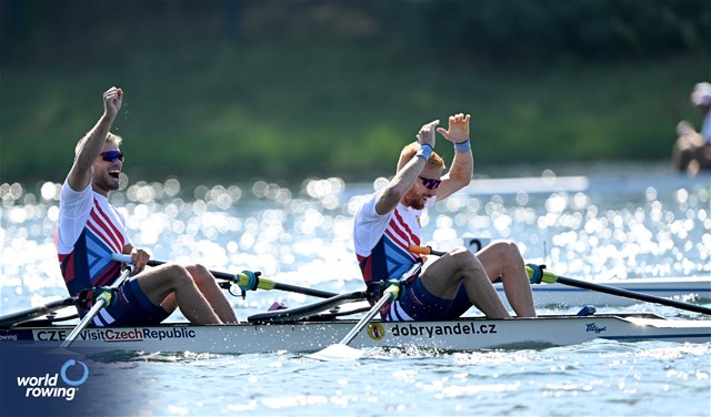 Jiri Simanek (b), Miroslav Vrastil (s), Lightweight Men's Double Sculls, Czechia, 2023 World Rowing Championships, Belgrade, Serbia © Detlev Seyb / MyRowingPhoto.com