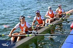 Roos De Jong (b), Tessa Dullemans, Laila Youssifou, Bente Paulis (s), Women's Quadruple Sculls, Netherlands, 2023 World Rowing Championships, Belgrade, Serbia © Detlev Seyb / MyRowingPhoto.com
