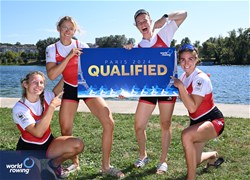 Fabienne Schweizer (b), Lisa Loetscher, Pascale Walker, Celia Dupre (s), Women's Quadruple Sculls, Switzerland, 2023 World Rowing Championships, Belgrade, Serbia © Detlev Seyb / MyRowingPhoto.com