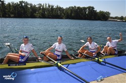 Heidi Long (b), Rowan Mckellar, Helen Glover, Rebecca Shorten (s), Women's Four, Great Britain, 2023 World Rowing Championships, Belgrade, Serbia © Maren Derlien / MyRowingPhoto.com