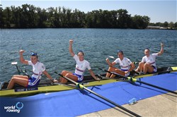 Heidi Long (b), Rowan Mckellar, Helen Glover, Rebecca Shorten (s), Women's Four, Great Britain, 2023 World Rowing Championships, Belgrade, Serbia © Maren Derlien / MyRowingPhoto.com