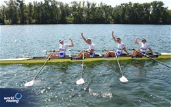 Lauren Henry (b), Hannah Scott, Lola Anderson, Georgina Brayshaw (s), Women's Quadruple Sculls, Great Britain, 2023 World Rowing Championships, Belgrade, Serbia © Maren Derlien / MyRowingPhoto.com