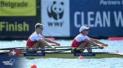 Jan Schaeuble (b), Raphael Ahumada Ireland (s), Lightweight Men's Double Sculls, Switzerland, 2023 World Rowing Championships, Belgrade, Serbia © Detlev Seyb / MyRowingPhoto.com