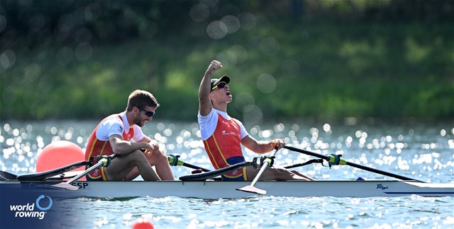 Dennis Carracedo Ferrero (b), Caetano Horta Pombo (s), Lightweight Men's Double Sculls, Spain, 2023 World Rowing Championships, Belgrade, Serbia © Detlev Seyb / MyRowingPhoto.com