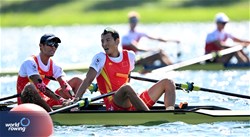 Junjie Fan (b), Man Sun (s), Lightweight Men's Double Sculls, People's Republic of China, 2023 World Rowing Championships, Belgrade, Serbia © Detlev Seyb / MyRowingPhoto.com