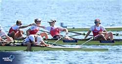 Fabienne Schweizer (b), Lisa Loetscher, Pascale Walker, Celia Dupre (s), Women's Quadruple Sculls, Switzerland, 2023 World Rowing Championships, Belgrade, Serbia © Detlev Seyb / MyRowingPhoto.com