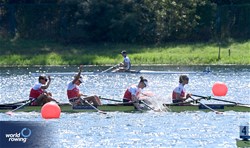 Fabienne Schweizer (b), Lisa Loetscher, Pascale Walker, Celia Dupre (s), Women's Quadruple Sculls, Switzerland, 2023 World Rowing Championships, Belgrade, Serbia © Maren Derlien / MyRowingPhoto.com
