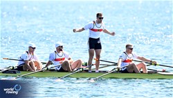 Anton Finger (b), Max Appel, Tim Ole Naske, Moritz Wolf (s), Men's Quadruple Sculls, Germany, 2023 World Rowing Championships, Belgrade, Serbia © Detlev Seyb / MyRowingPhoto.com