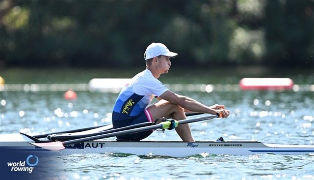 Lukas Reim, Lightweight Men's Single Sculls, Austria, 2023 World Rowing Championships, Belgrade, Serbia © Detlev Seyb / MyRowingPhoto.com