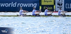 Oliver Wilkes (b), David Ambler, Matthew Aldridge, Freddie Davidson (s), Men's Four, Great Britain, 2023 World Rowing Championships, Belgrade, Serbia © Detlev Seyb / MyRowingPhoto.com