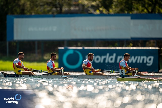Mihaita Tiganescu (b), Andrei Lungu, Iliuta-Leontin Nutescu, Florin Lehaci (s), Men's Four, Romania, 2023 World Rowing Championships, Belgrade, Serbia © World Rowing/Benedict Tufnell