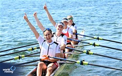 Fabienne Schweizer (b), Lisa Loetscher, Pascale Walker, Celia Dupre (s), Women's Quadruple Sculls, Switzerland, 2023 World Rowing Championships, Belgrade, Serbia © Detlev Seyb / MyRowingPhoto.com