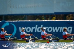 Fabienne Schweizer (b), Lisa Loetscher, Pascale Walker, Celia Dupre (s), Women's Quadruple Sculls, Switzerland, 2023 World Rowing Championships, Belgrade, Serbia © World Rowing/Benedict Tufnell