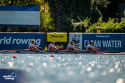 Lennart Van Lierop (b), Finn Florijn, Tone Wieten, Koen Metsemakers (s), Men's Quadruple Sculls, Netherlands, 2023 World Rowing Championships, Belgrade, Serbia © World Rowing/Benedict Tufnell
