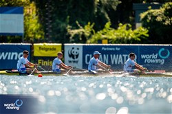 Callum Dixon (b), George Bourne, Matthew Haywood, Tom Barras (s), Men's Quadruple Sculls, Great Britain, 2023 World Rowing Championships, Belgrade, Serbia © World Rowing/Benedict Tufnell