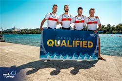 Anton Finger (b), Max Appel, Tim Ole Naske, Moritz Wolf (s), Men's Quadruple Sculls, Germany, 2023 World Rowing Championships, Belgrade, Serbia © World Rowing/Benedict Tufnell