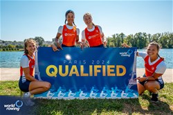 Roos De Jong (b), Tessa Dullemans, Laila Youssifou, Bente Paulis (s), Women's Quadruple Sculls, Netherlands, 2023 World Rowing Championships, Belgrade, Serbia © World Rowing/Benedict Tufnell