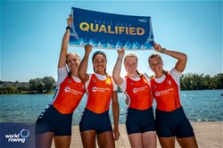 Roos De Jong (b), Tessa Dullemans, Laila Youssifou, Bente Paulis (s), Women's Quadruple Sculls, Netherlands, 2023 World Rowing Championships, Belgrade, Serbia © World Rowing/Benedict Tufnell