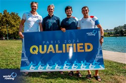 Thibaud Turlan (b), Guillaume Turlan, Benoit Brunet, Teo Rayet (s), Men's Four, France, 2023 World Rowing Championships, Belgrade, Serbia © World Rowing/Benedict Tufnell